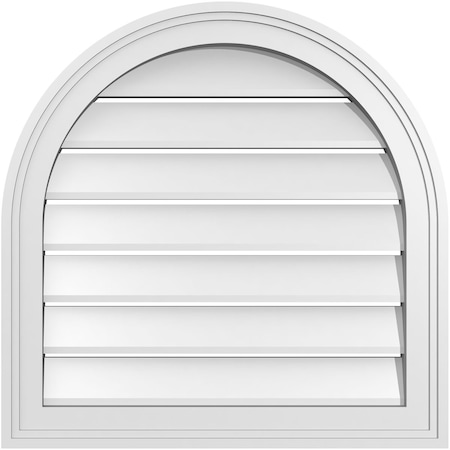 Round Top Surface Mount PVC Gable Vent: Functional, W/ 2W X 1-1/2P Brickmould Frame, 22W X 22H